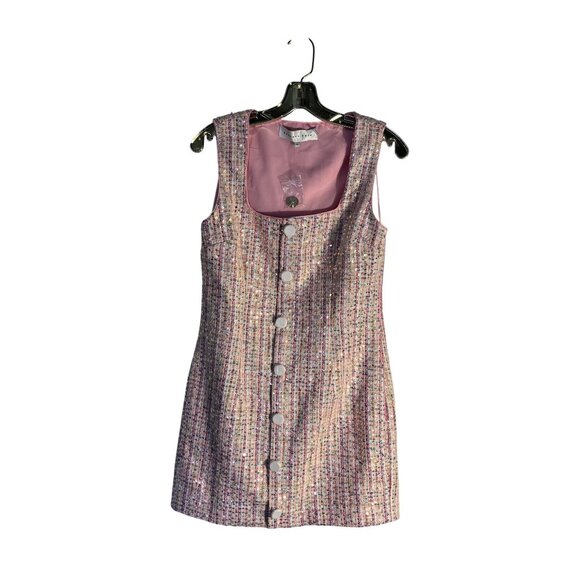 Endless Rose Pink Tweed Mini Dress With Sequins & Buttons Size M Sleeveless - Picture 2 of 16